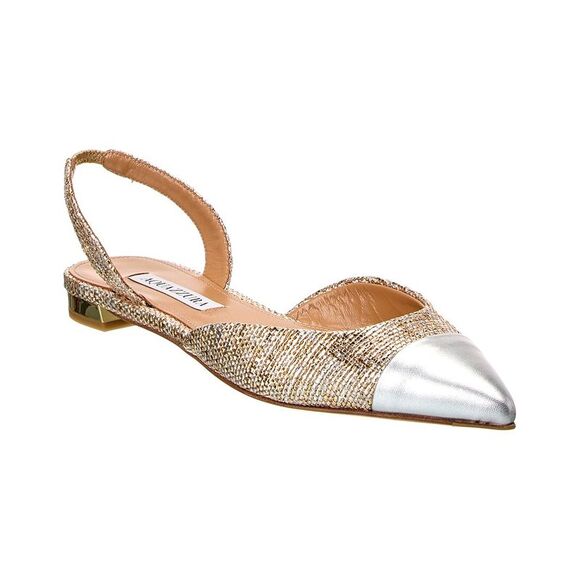 Aquazzura Milanese Leather Slingback Flat Gold